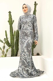  Elegant Grey Modest Evening Dress 951GR - 2