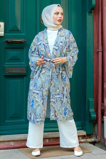 Grey Hijab Kimono 14841GR - NEVA STYLE