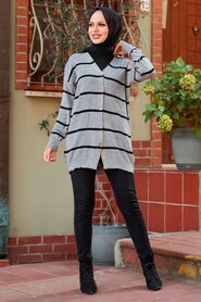 Grey Hijab Knitwear Cardigan 2428GR - 1