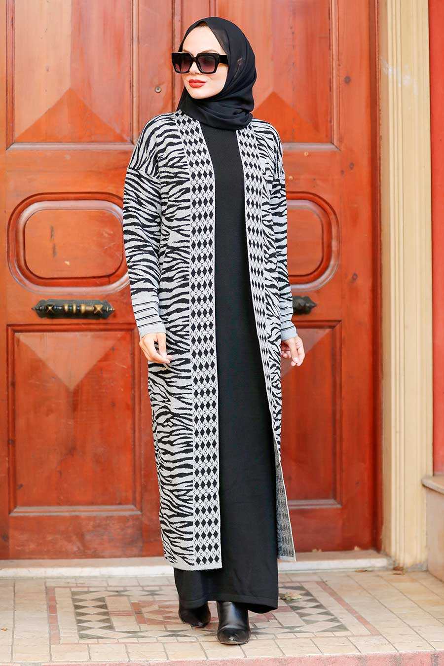 Grey Hijab Knitwear Cardigan 3145GR - Neva-style.com