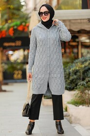 Grey Hijab Knitwear Cardigan 41202GR - NEVA STYLE