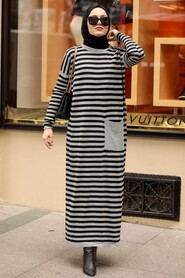 Grey Hijab Knitwear Dress 33371GR - 2