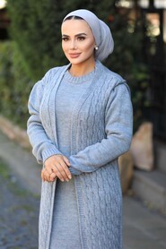 Grey Hijab Knitwear Suit 15020GR - 2