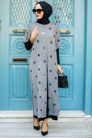 Grey Hijab Knitwear Suit Dress 30660GR - 2
