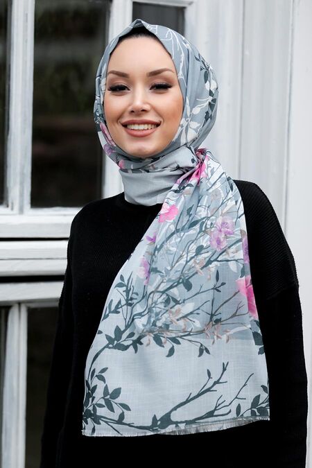 Grey Hijab Shawl 7565GR - NEVA STYLE