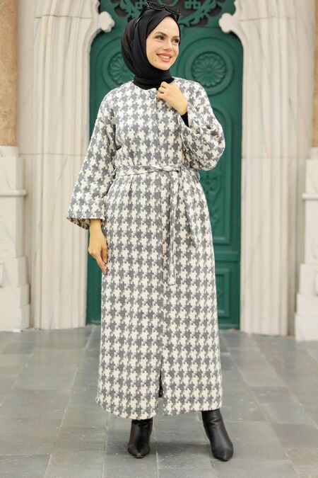 Grey Hijab Stamp Coat 5663GR - NEVA STYLE