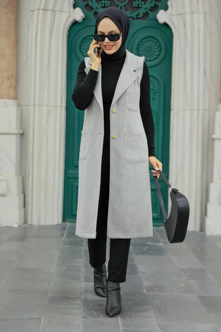 Grey Hijab Stamp Vest 5824GR - NEVA STYLE