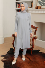 Grey Hijab Suit Dress 13090GR - NEVA STYLE