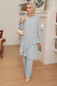 Grey Hijab Suit Dress 13101GR - NEVA STYLE
