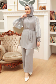 Grey Hijab Suit Dress 4837GR - 1