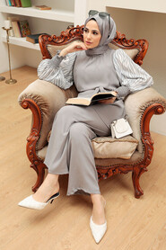 Grey Hijab Suit Dress 4837GR - 3