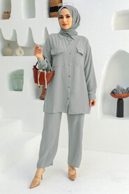 Grey Hijab Suit Dress 16041GR - NEVA STYLE