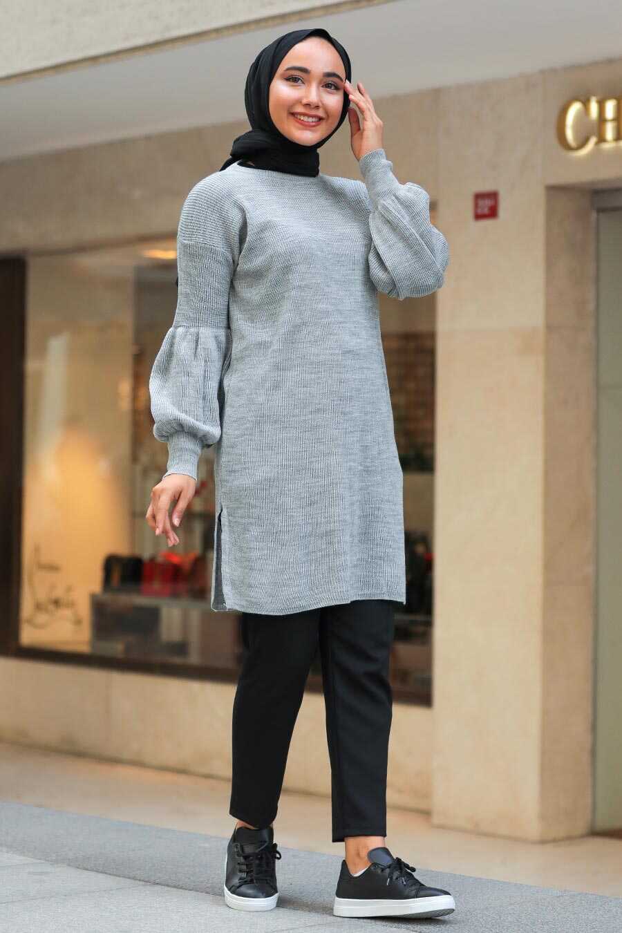 Grey Hijab Tunic 17987GR - Neva-style.com