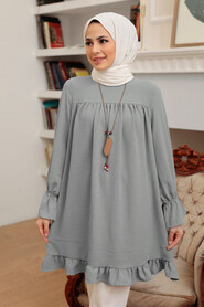 Grey Hijab Tunic 40670GR - NEVA STYLE