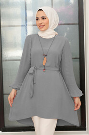 Grey Hijab Tunic 41022GR - NEVA STYLE