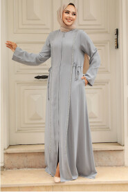 Grey Hijab Turkish Abaya 20008GR - 2