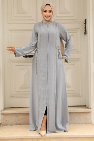Grey Hijab Turkish Abaya 20008GR - 1