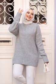 Grey Modest Knit Sweater Tunic 55551GR - 2