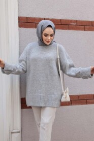 Grey Knit Modest Sweater Tunic 87181GR - 3