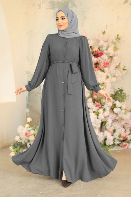 Grey Modest Abaya 45277GR - NEVA STYLE