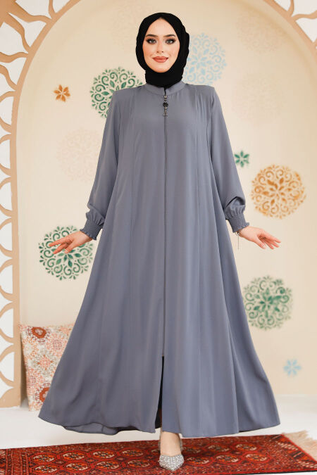 Grey Modest Abaya 45294GR - NEVA STYLE