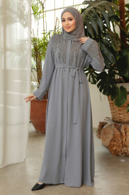 Grey Modest Abaya For Women 29103GR - 2