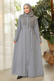 Grey Modest Abaya For Women 29103GR - 3