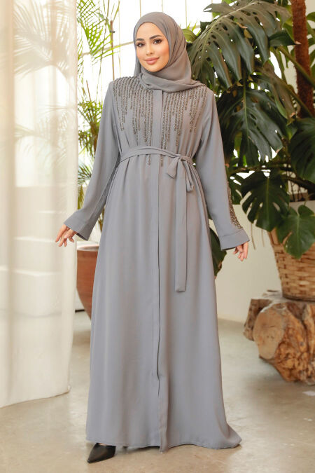 Grey Modest Abaya For Women 29103GR - NEVA STYLE