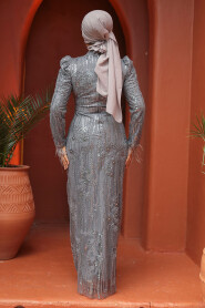 Grey Modest Evening Gown 52062GR - 6