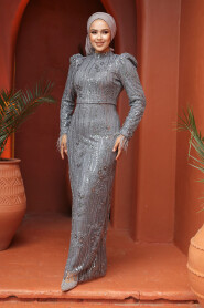 Grey Modest Evening Gown 52062GR - 1