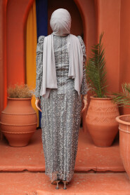 Grey Modest Prom Dress 52052GR - 4