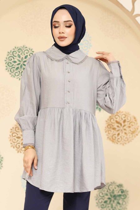 Grey Modest Tunic 40691GR - NEVA STYLE