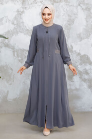 Grey Muslim Turkish Abaya 45271GR 