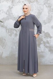 Grey Muslim Turkish Abaya 45271GR - 4