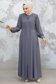 Grey Muslim Turkish Abaya 45271GR - 5