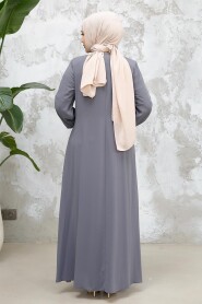 Grey Muslim Turkish Abaya 45271GR - 6