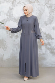 Grey Muslim Turkish Abaya 45271GR - 2