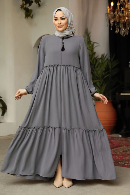 Grey Plus Size Turkish Abaya 615GR - NEVA STYLE