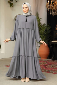 Grey Plus Size Turkish Abaya 615GR - 2