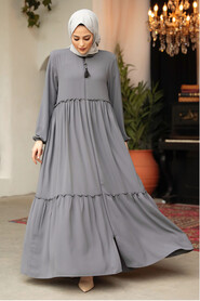 Grey Plus Size Turkish Abaya 615GR - 3