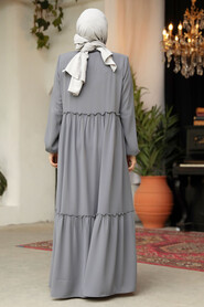 Grey Plus Size Turkish Abaya 615GR - 4