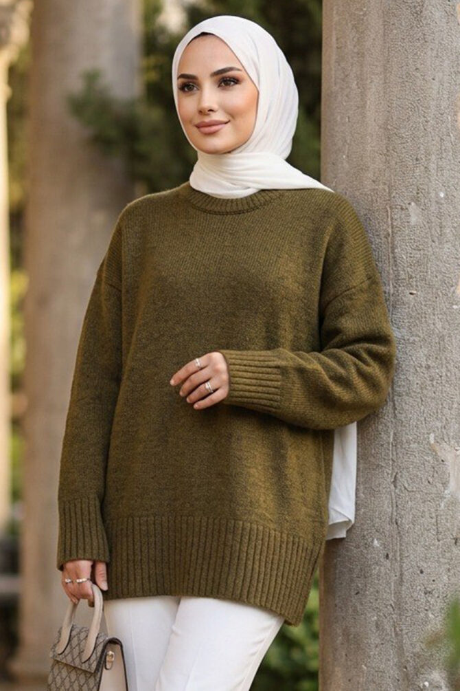 Khaki Modest Knit Sweater 87181HK - 