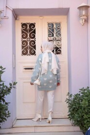 Heart Patterned Turquoise Knit Modest Sweater Tunic 8688TR - 4