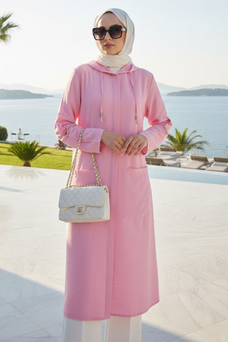Hooded Pink Modest Cap Coat 18461P - 