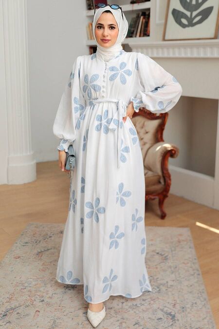İce Blue Hijab Dress 10377BZM - NEVA STYLE