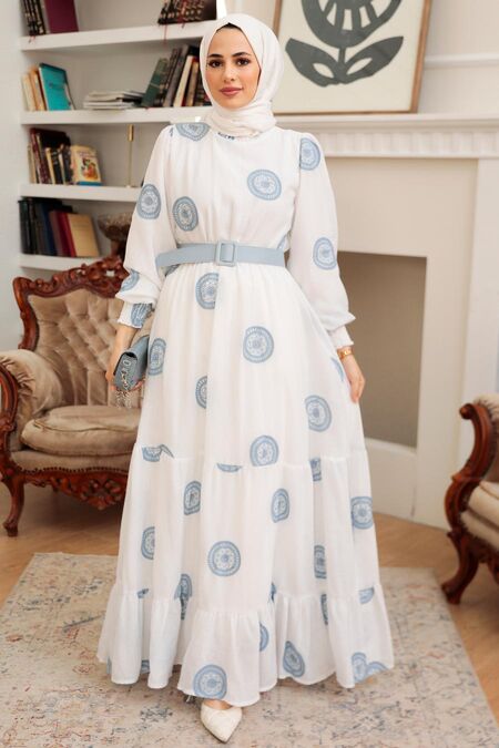 İce Blue Hijab Dress 10384BZM - NEVA STYLE