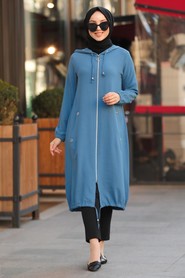İndigo Blue Hijab Coat 10045IM - 2