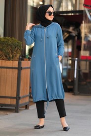 İndigo Blue Hijab Coat 10045IM - 1