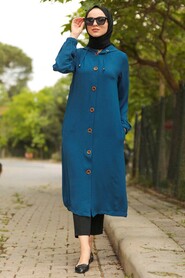İndigo Blue Hijab Coat 10155IM - 3