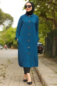İndigo Blue Hijab Coat 10155IM - 2